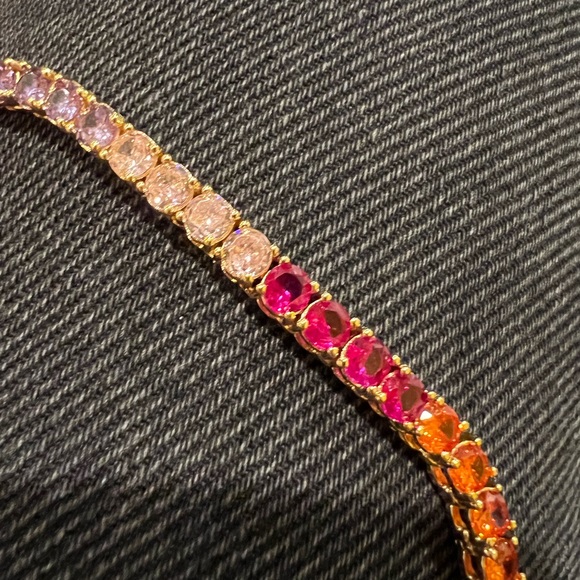 NWOT- Chain Rainbow 17” Long .25” thick Cubic zirconia tennis chain gold color - Picture 12 of 17